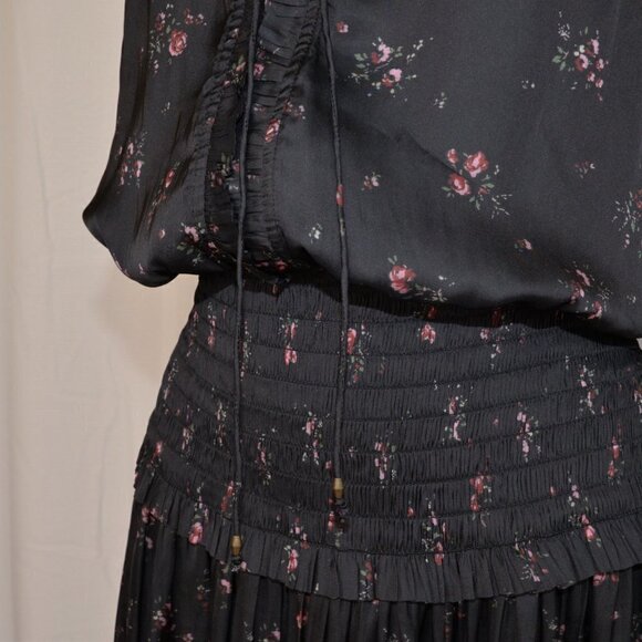 Ulla Johnson Black Ditzy Floral Midi Lucille Drop Waist Dress Sz 8 - Picture 9 of 11